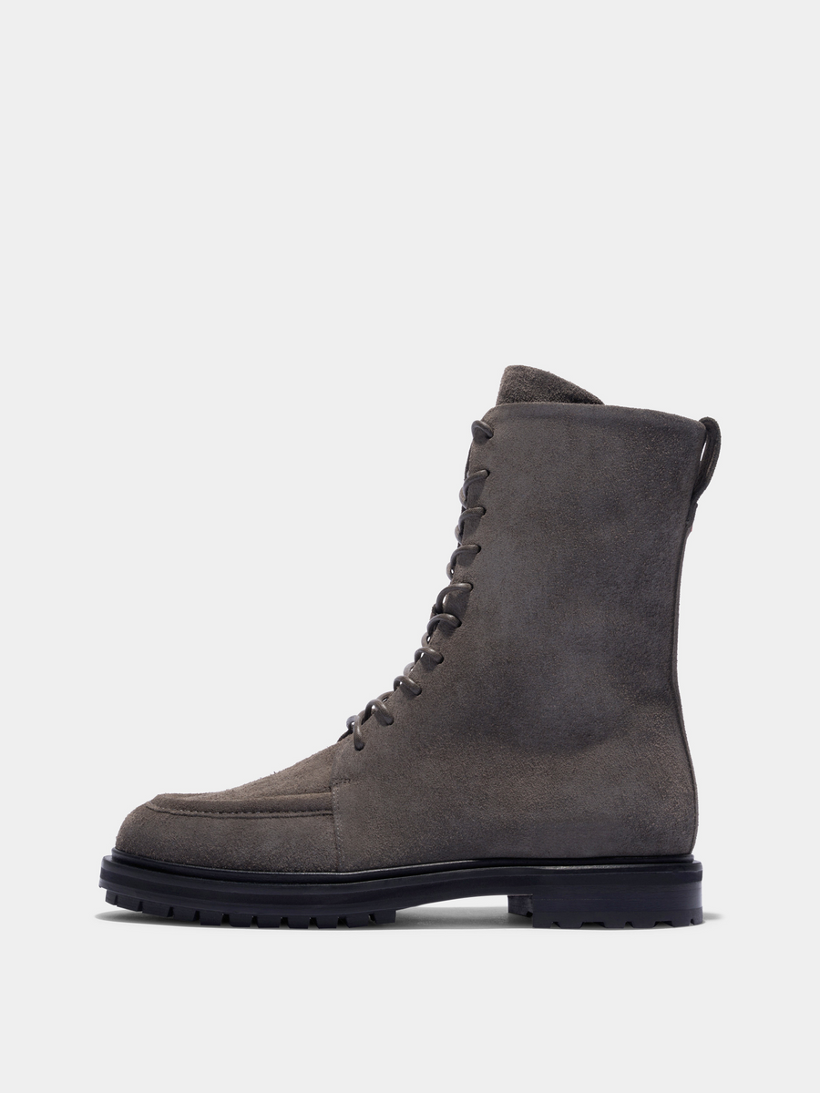 Aeyde | Tate Suede Lace-Up Ankle Boots Leather Ankle Boots for Women | Taupe Suede | Round Toe | Mid Heel | Side View