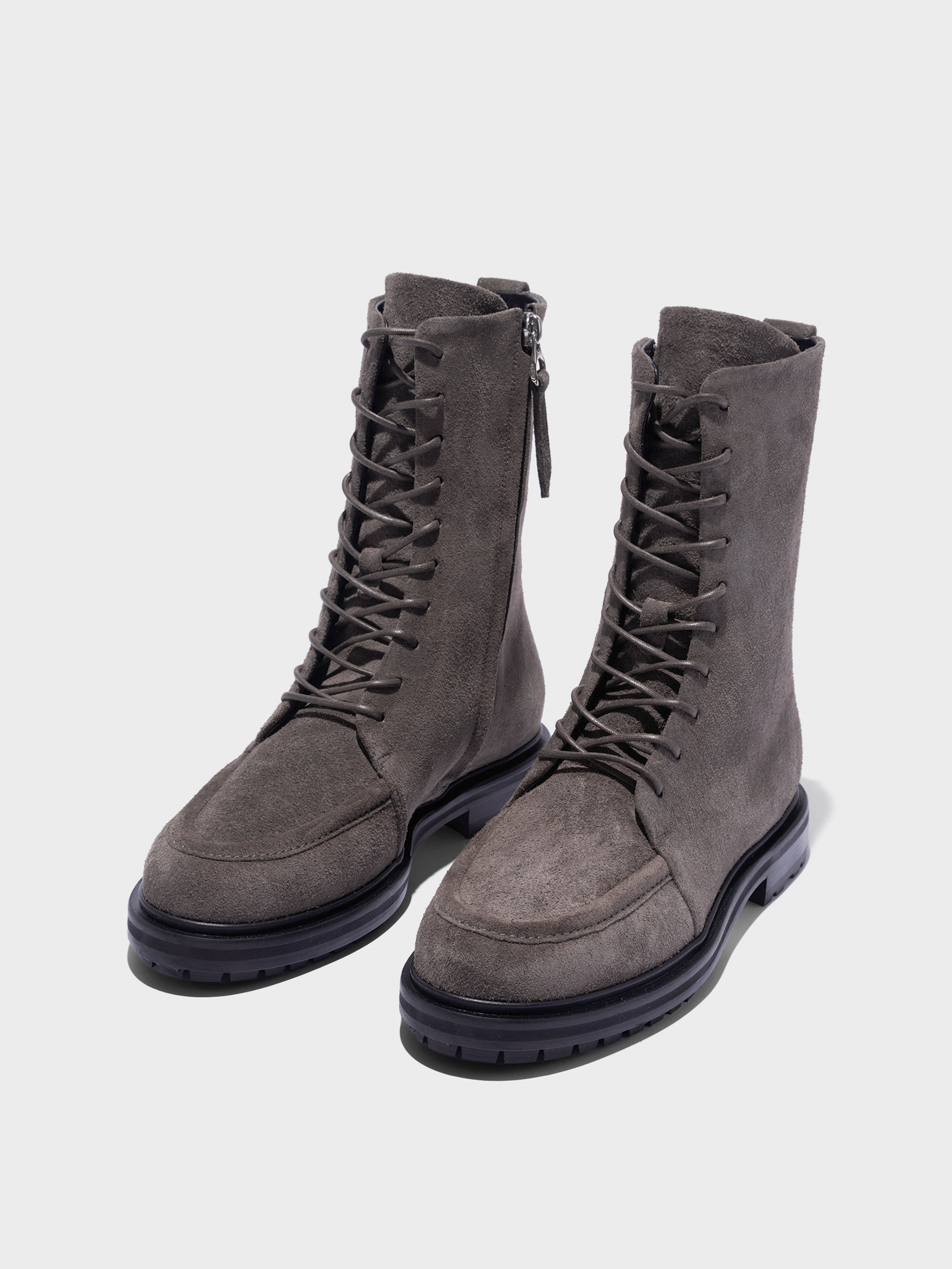 Aeyde | Tate Suede Lace-Up Ankle Boots Leather Ankle Boots for Women | Taupe Suede | Round Toe | Mid Heel | Luxury Materials | Handmade in Italy