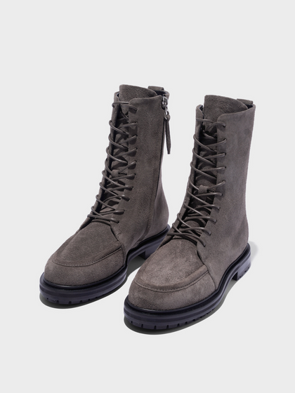 Aeyde | Tate Suede Lace-Up Ankle Boots Leather Ankle Boots for Women | Taupe Suede | Round Toe | Mid Heel | Luxury Materials | Handmade in Italy
