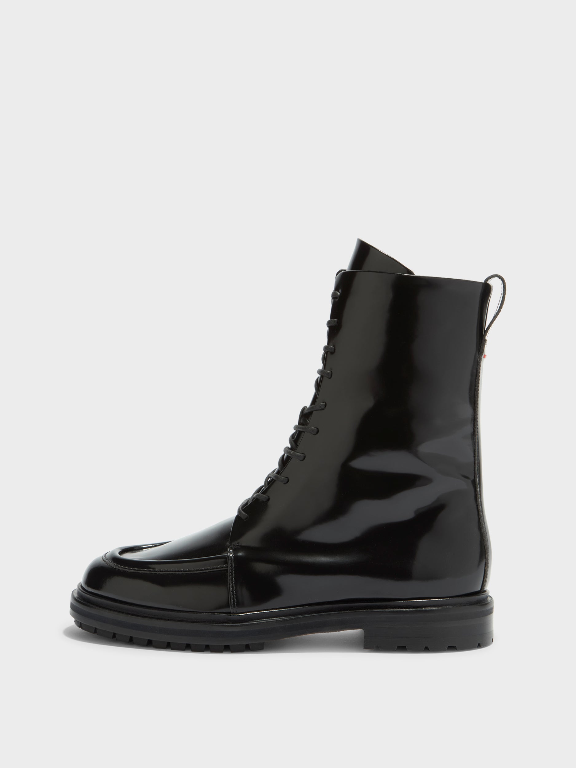 Aeyde | Tate Leather Ankle Boots for Women | Black Polido | Round Toe | Low Heel | Side View