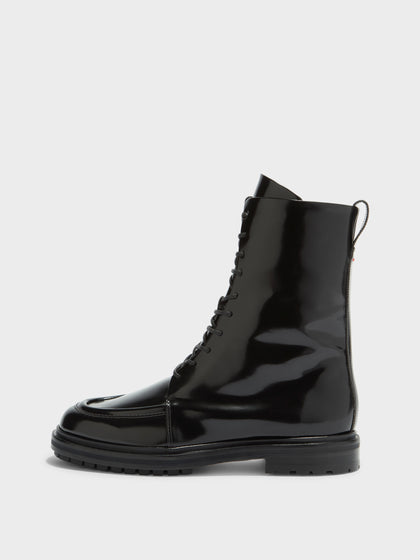 Aeyde | Tate Leather Ankle Boots for Women | Black Polido | Round Toe | Low Heel | Side View
