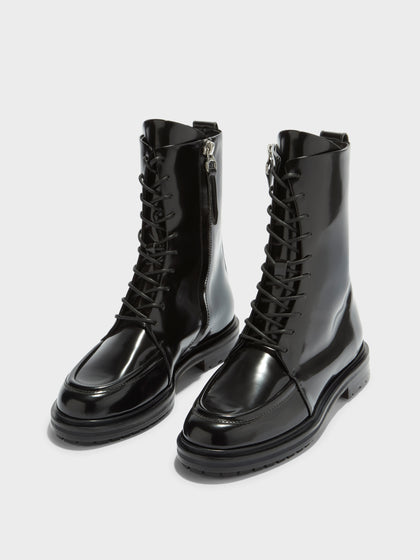 Aeyde | Tate Leather Ankle Boots for Women | Black Polido | Round Toe | Low Heel | Luxury Materials | Handmade in Italy