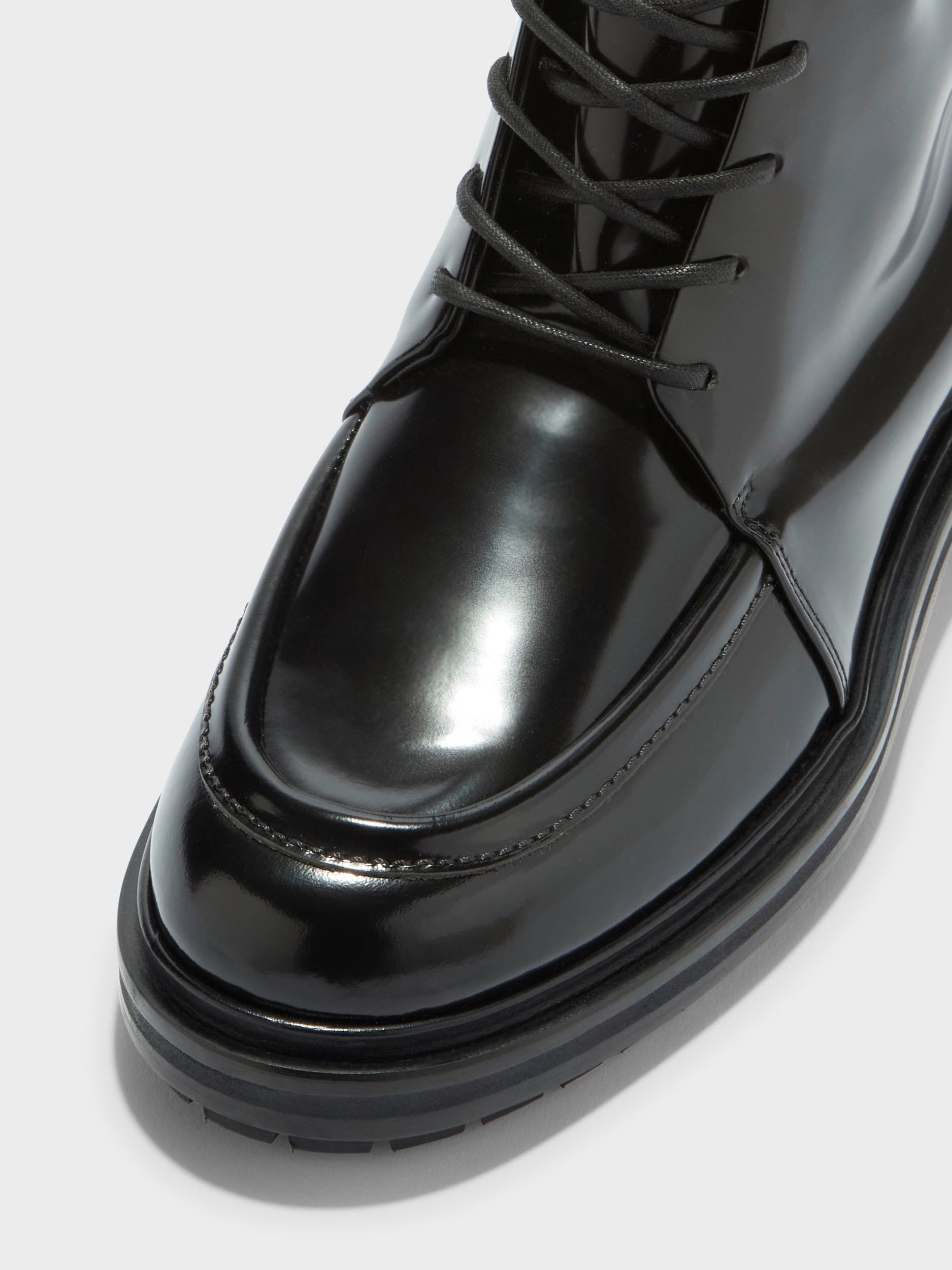 Aeyde | Tate Leather Ankle Boots for Women | Black Polido | Round Toe | Low Heel | Heel Details