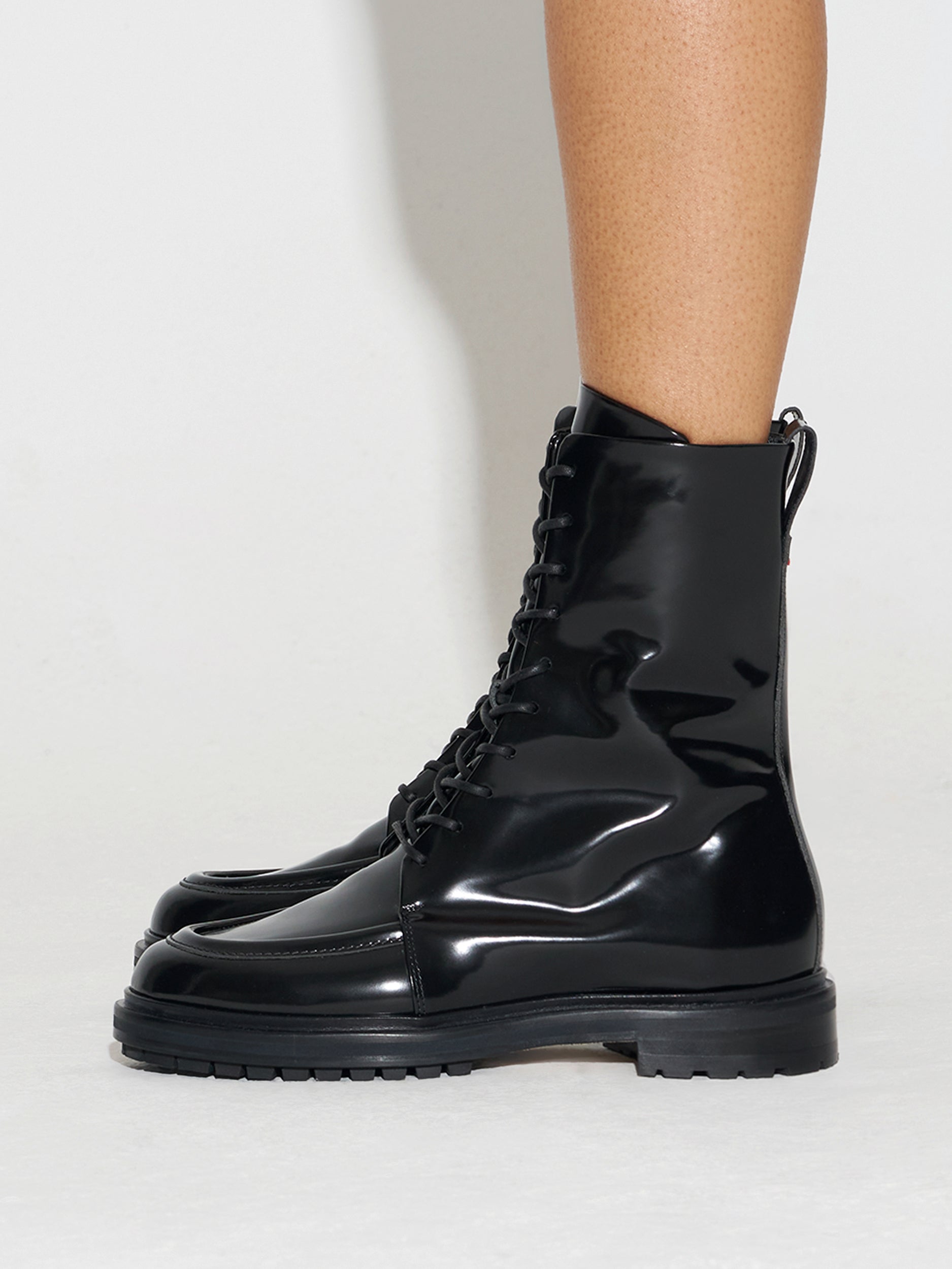 Aeyde | Tate Leather Ankle Boots for Women | Black Polido | Round Toe | Low Heel | How to Style