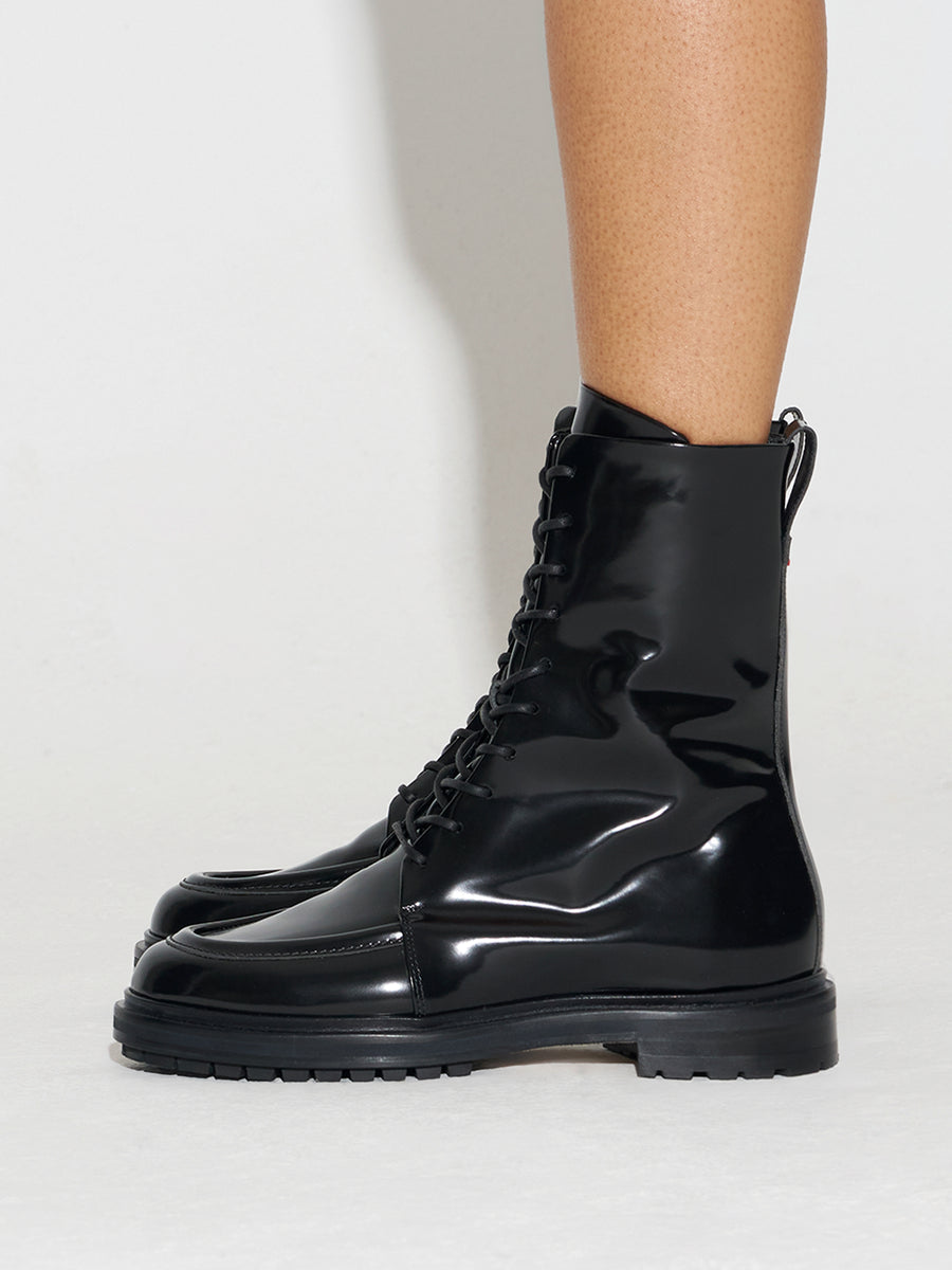 Aeyde | Tate Leather Ankle Boots for Women | Black Polido | Round Toe | Low Heel | How to Style