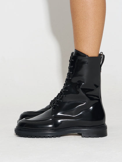 Aeyde | Tate Leather Ankle Boots for Women | Black Polido | Round Toe | Low Heel | How to Style