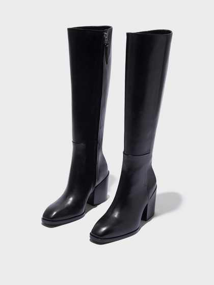 Aeyde | Teresa Leather Knee-High Boots Leather Knee High Boots for Women | Black Calf | Square Toe | High Heel | Luxury Materials | Handmade in Italy