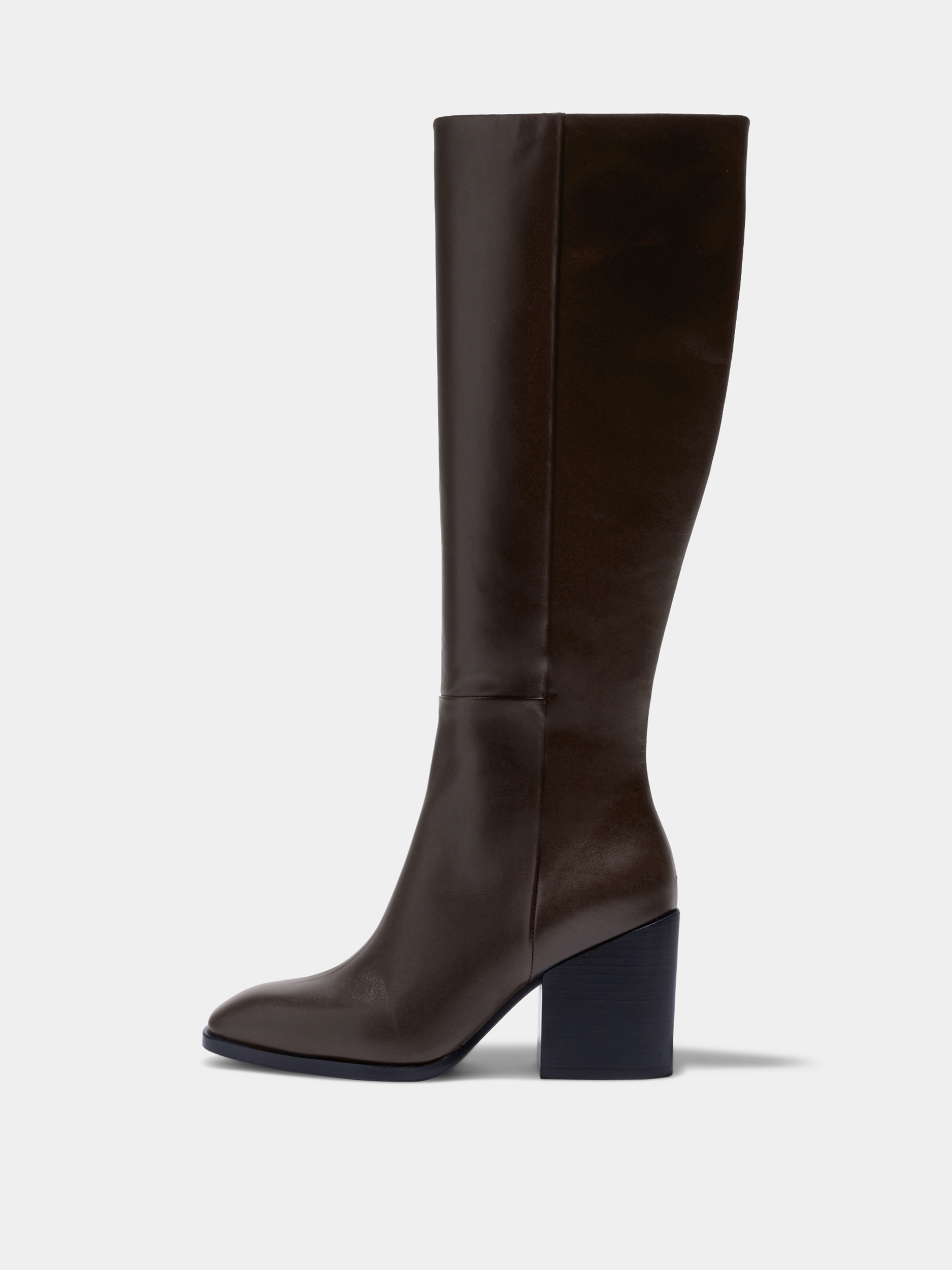 Aeyde | Teresa Leather Knee-High Boots Leather Knee High Boots for Women | Moka Calf | Square Toe | High Heel | Side View