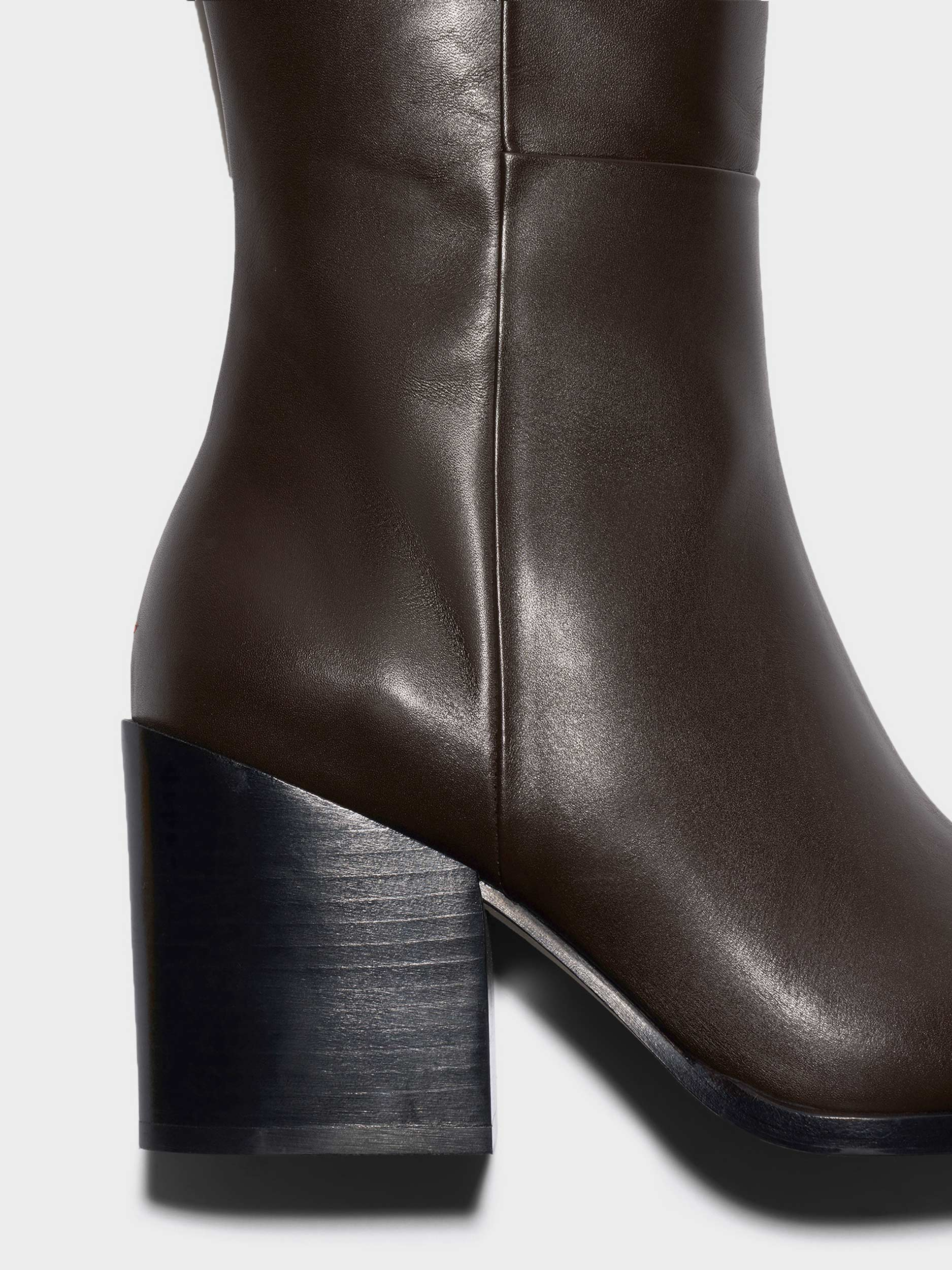 Aeyde | Teresa Leather Knee-High Boots Leather Knee High Boots for Women | Moka Calf | Square Toe | High Heel | Heel Details