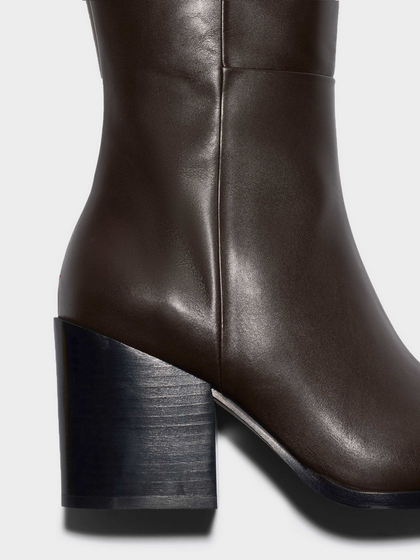 Aeyde | Teresa Leather Knee-High Boots Leather Knee High Boots for Women | Moka Calf | Square Toe | High Heel | Heel Details
