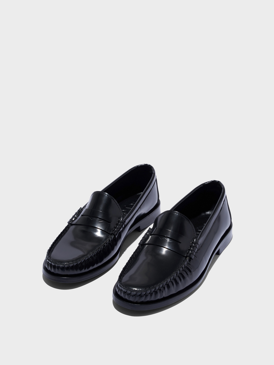 Aeyde | Terry Polido Leather Loafers Leather Flats for Women | Black Polido | Round Toe | Low Heel | Luxury Materials | Handmade in Italy