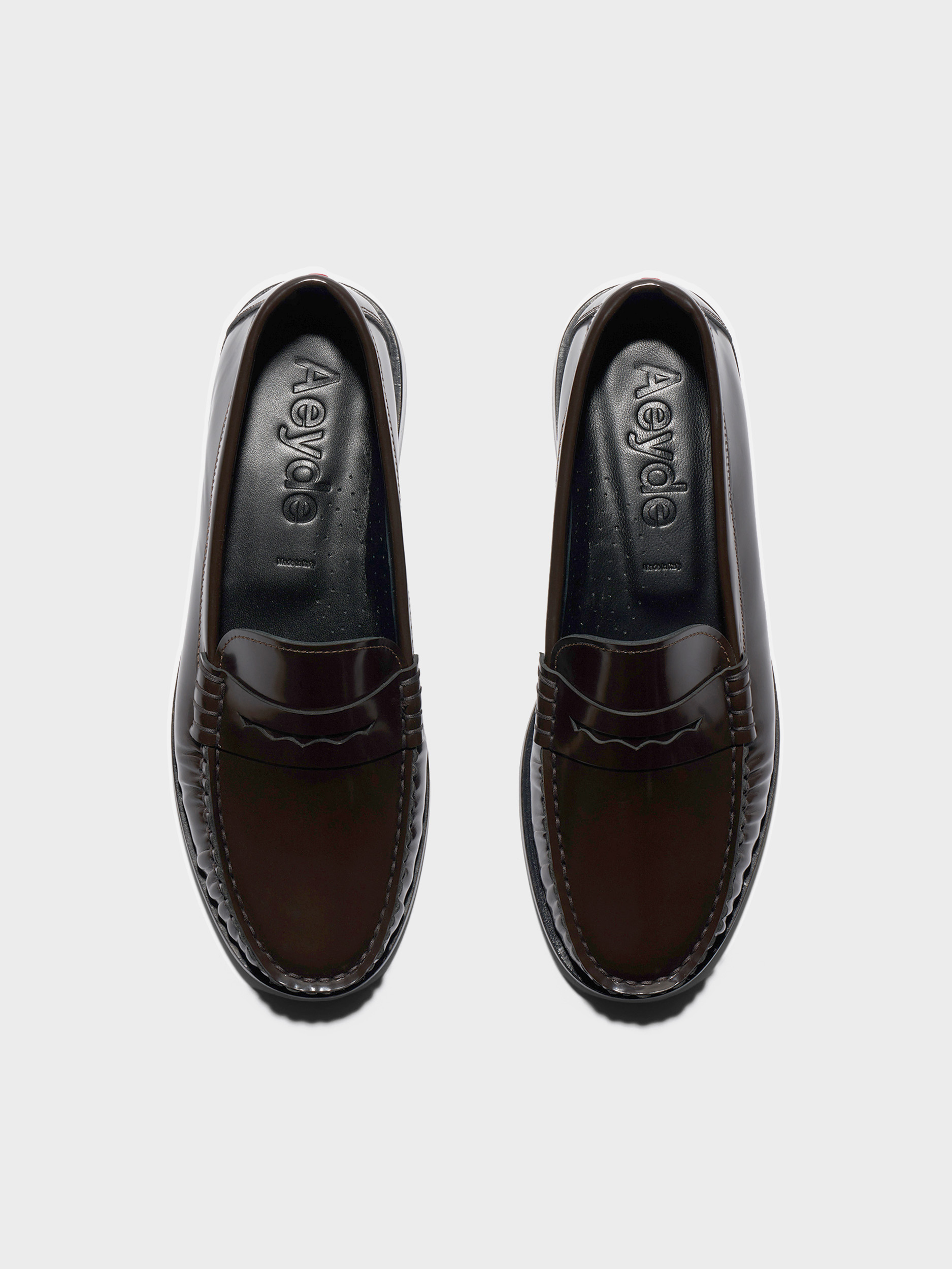Aeyde | Terry Polido Leather Loafers Leather Flats for Women | Moka Polido | Round Toe | Low Heel | Front View