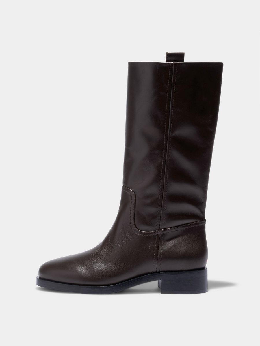 Aeyde | Theo Knee-High Boots Leather Knee High Boots for Women | Moka Calf | Round Toe | Low Heel | Side View