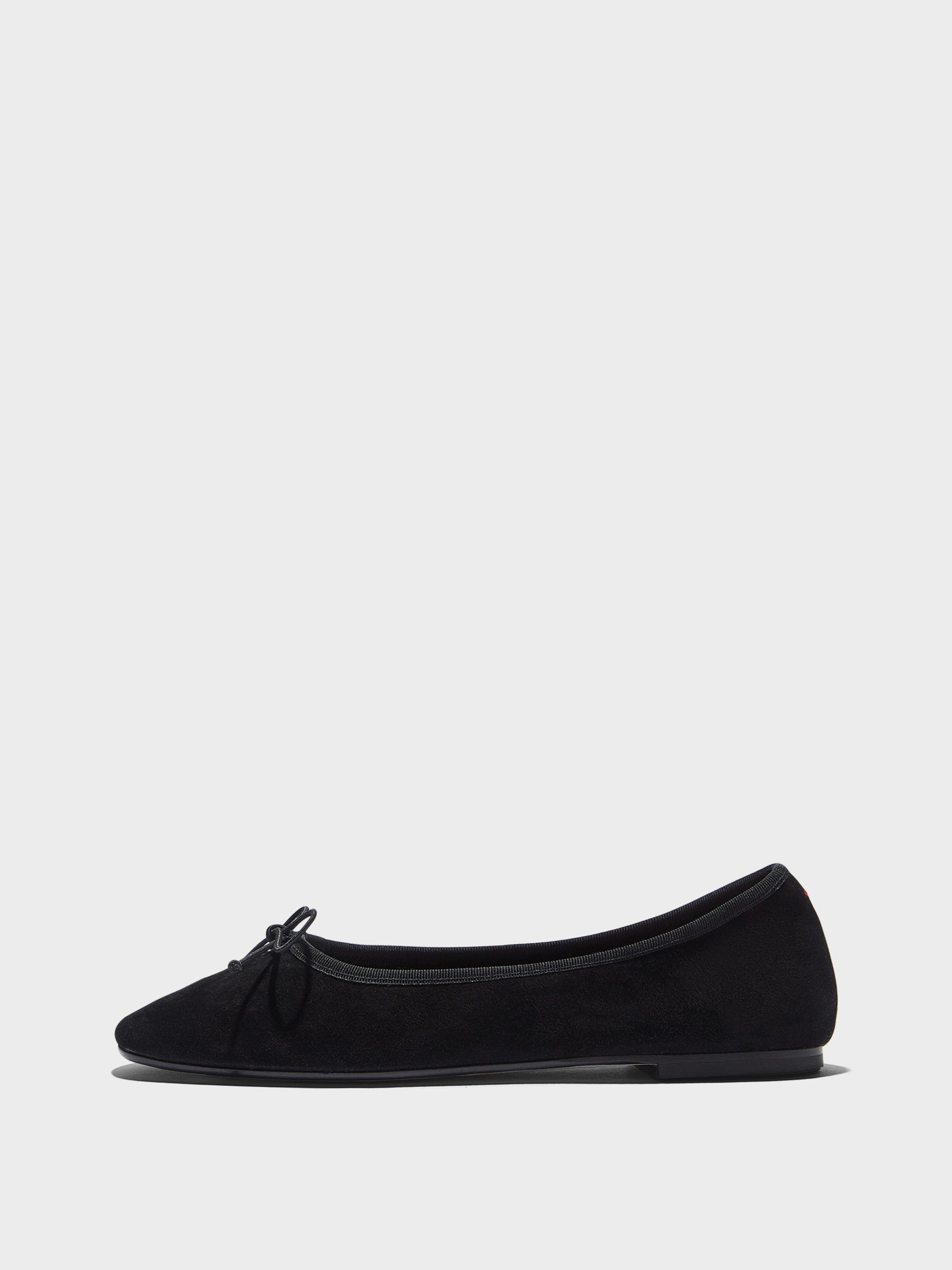 Aeyde | Tiby Leather Flats for Women | Black Suede | Round Toe | Flat Heel | Side View