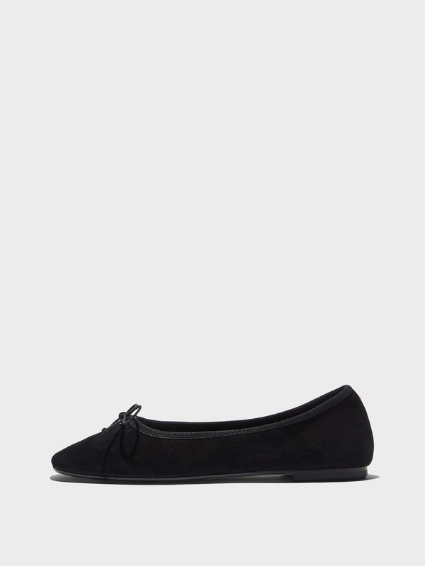 Aeyde | Tiby Leather Flats for Women | Black Suede | Round Toe | Flat Heel | Side View