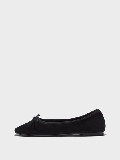 Aeyde | Tiby Leather Flats for Women | Black Suede | Round Toe | Flat Heel | Side View