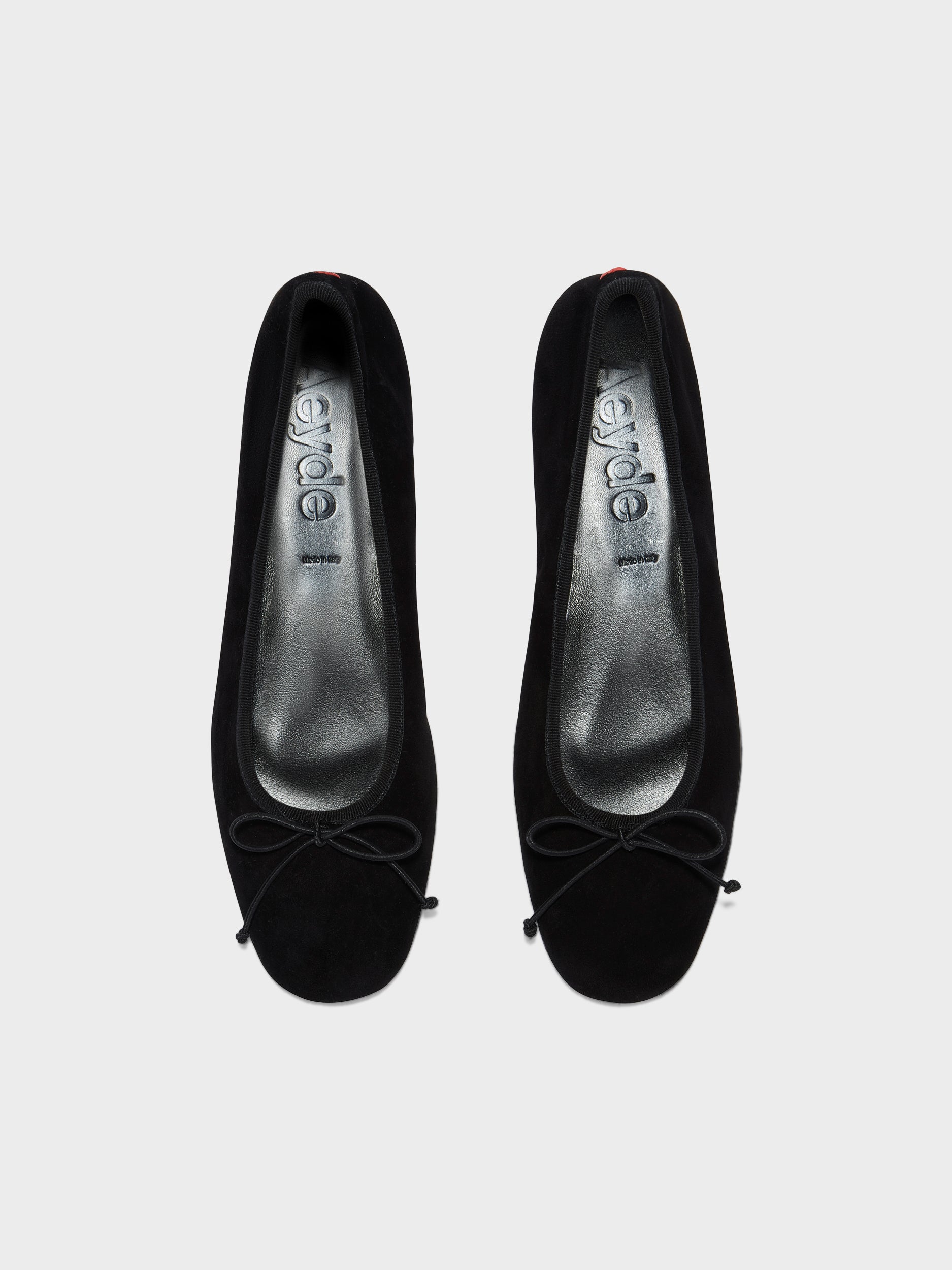Aeyde | Tiby Leather Flats for Women | Black Suede | Round Toe | Flat Heel | Front View