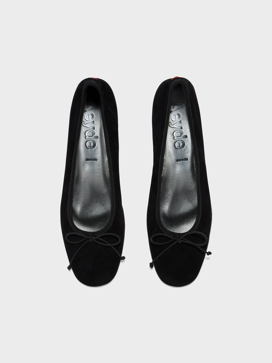 Aeyde | Tiby Leather Flats for Women | Black Suede | Round Toe | Flat Heel | Front View