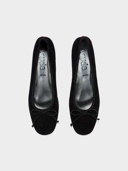 Aeyde | Tiby Leather Flats for Women | Black Suede | Round Toe | Flat Heel | Front View