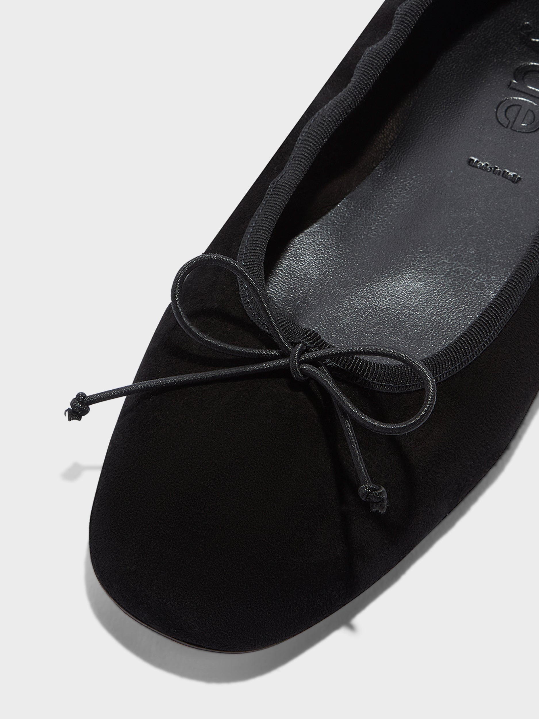 Aeyde | Tiby Leather Flats for Women | Black Suede | Round Toe | Flat Heel | Heel Details