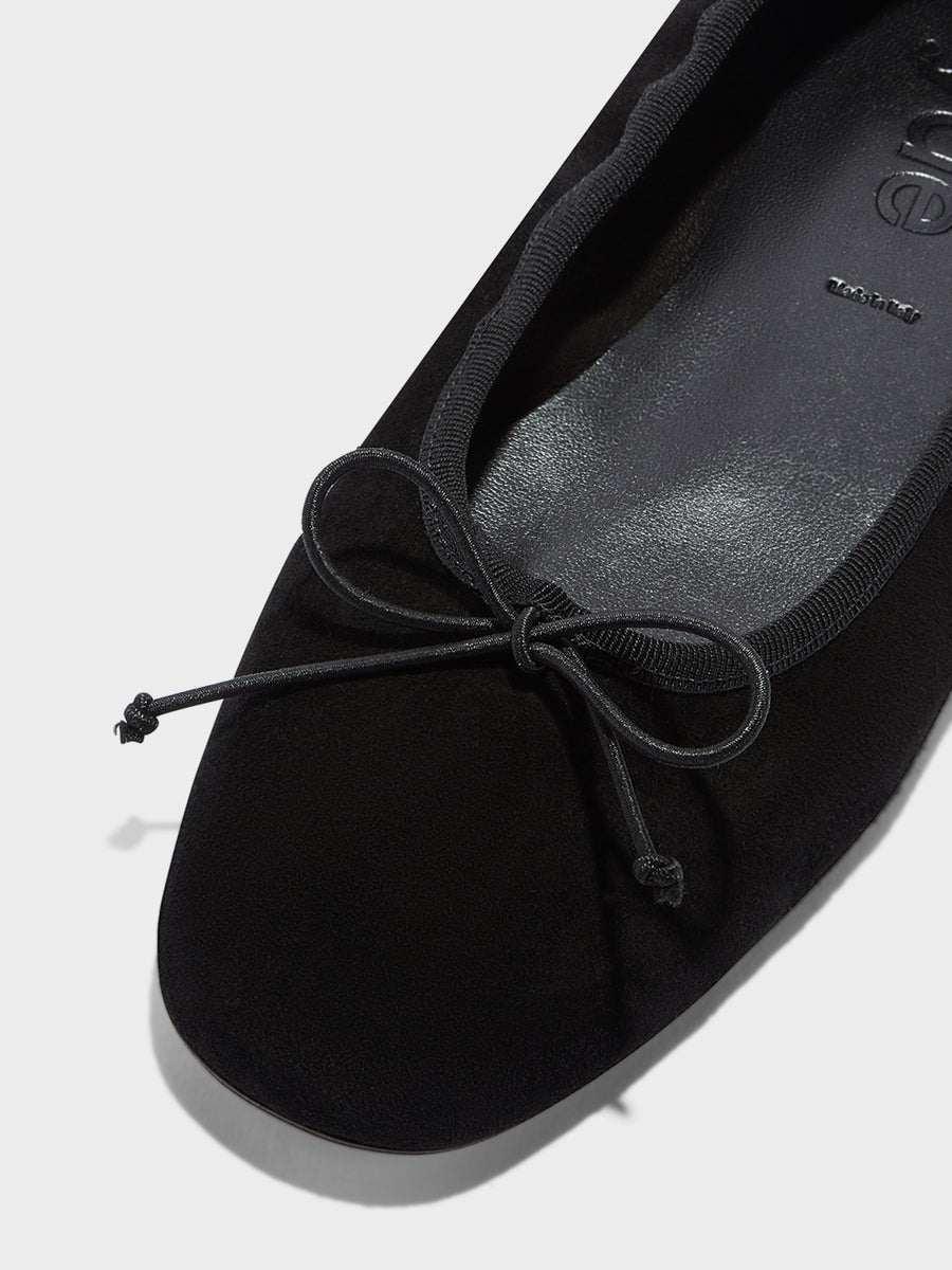 Aeyde | Tiby Leather Flats for Women | Black Suede | Round Toe | Flat Heel | Heel Details