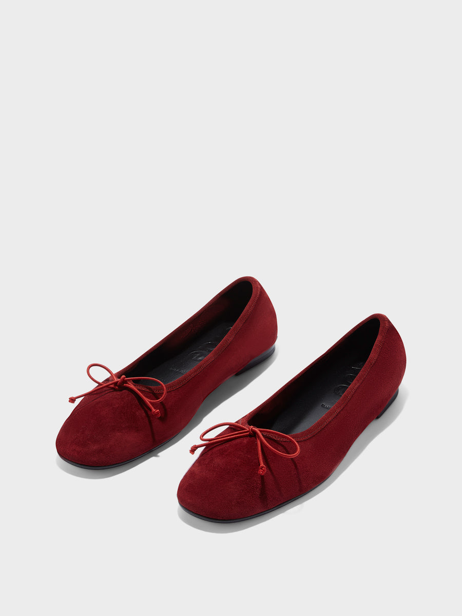 Aeyde | Tiby Leather Flats for Women | Scarlet Suede | Round Toe | Flat Heel | Luxury Materials | Handmade in Italy