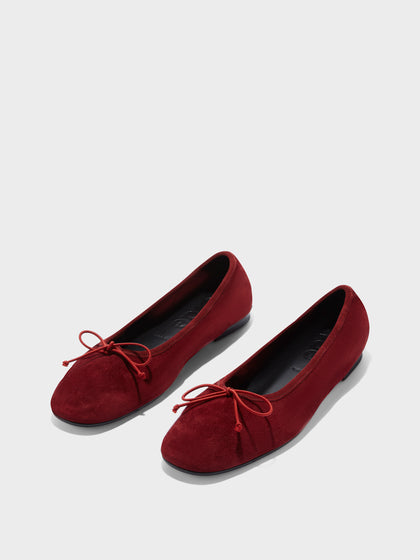 Aeyde | Tiby Leather Flats for Women | Scarlet Suede | Round Toe | Flat Heel | Luxury Materials | Handmade in Italy