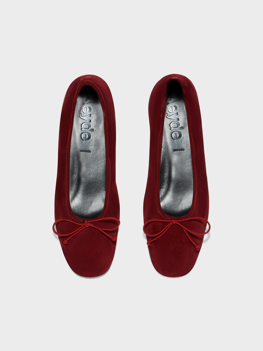 Aeyde | Tiby Leather Flats for Women | Scarlet Suede | Round Toe | Flat Heel | Front View