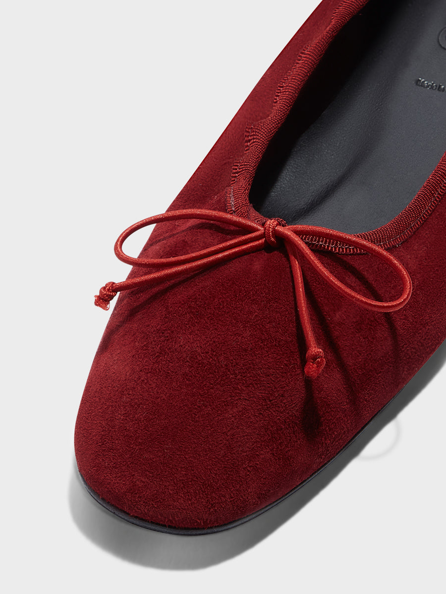 Aeyde | Tiby Leather Flats for Women | Scarlet Suede | Round Toe | Flat Heel | Heel Details