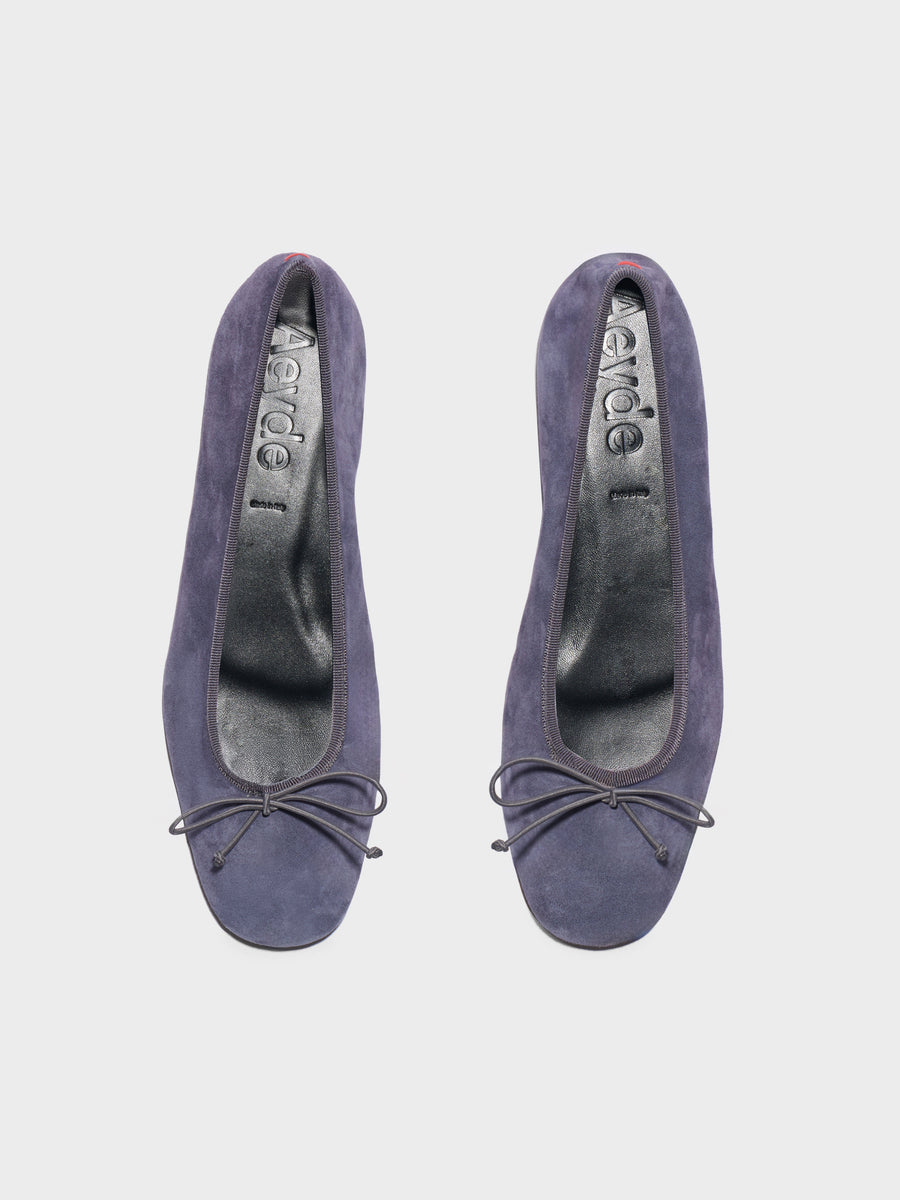 Aeyde | Tiby Suede Ballet Flats Leather Flats for Women | Dusty Purple Suede | Round Toe | Flat Heel | Front View