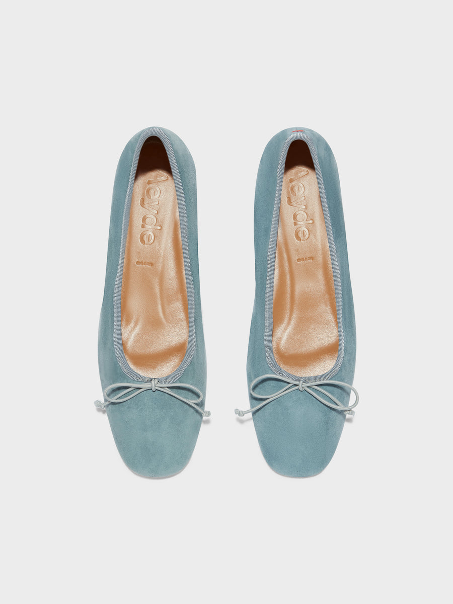 Aeyde | Tiby Leather Flats for Women | Glass Suede | Round Toe | Flat Heel | Front View