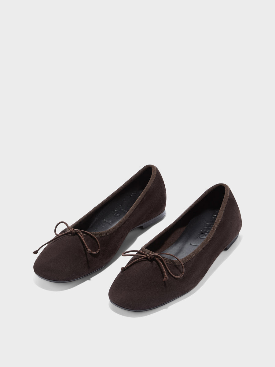 Aeyde | Tiby Leather Flats for Women | Moka Suede | Round Toe | Flat Heel | Luxury Materials | Handmade in Italy
