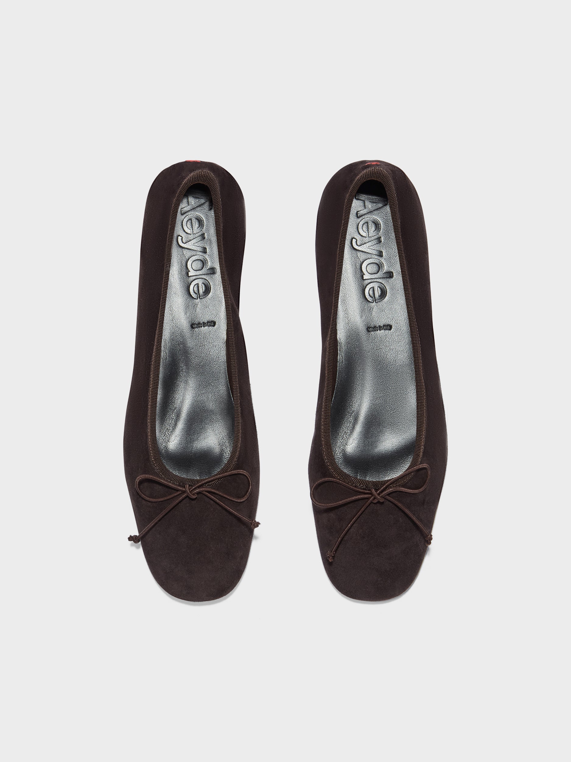 Aeyde | Tiby Leather Flats for Women | Moka Suede | Round Toe | Flat Heel | Front View