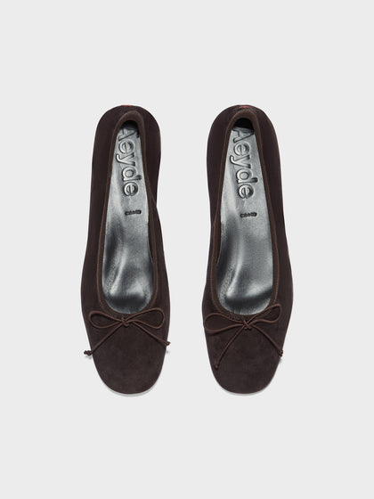 Aeyde | Tiby Leather Flats for Women | Moka Suede | Round Toe | Flat Heel | Front View