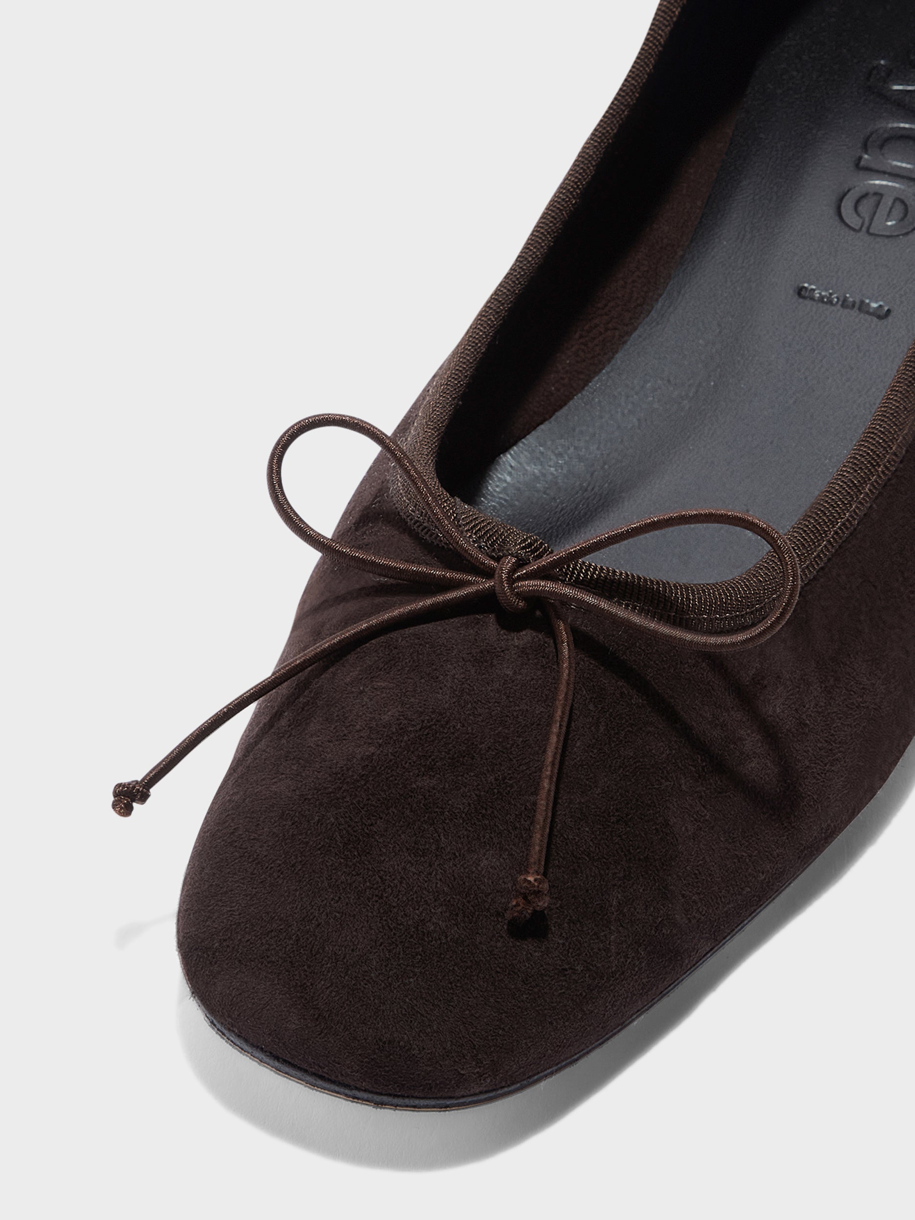 Aeyde | Tiby Leather Flats for Women | Moka Suede | Round Toe | Flat Heel | Heel Details