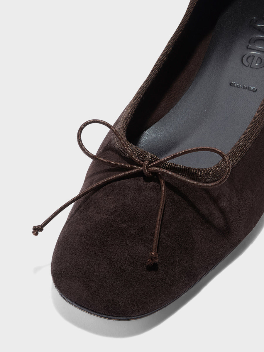 Aeyde | Tiby Leather Flats for Women | Moka Suede | Round Toe | Flat Heel | Heel Details