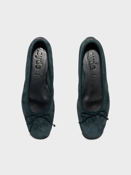 Aeyde | Tiby Suede Ballet Flats Leather Flats for Women | Moss Suede | Round Toe | Flat Heel | Front View