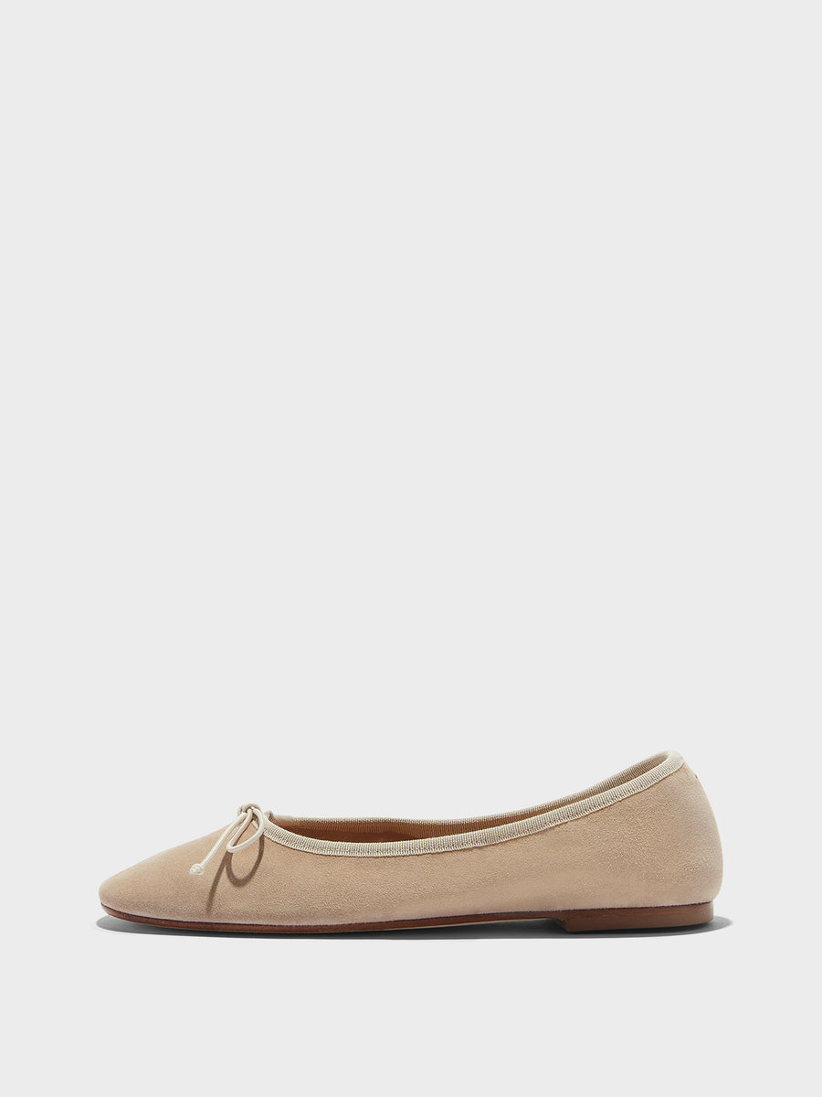Aeyde | Tiby Leather Flats for Women | Sand Suede | Round Toe | Flat Heel | Side View