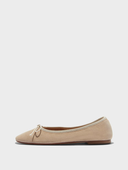 Aeyde | Tiby Leather Flats for Women | Sand Suede | Round Toe | Flat Heel | Side View