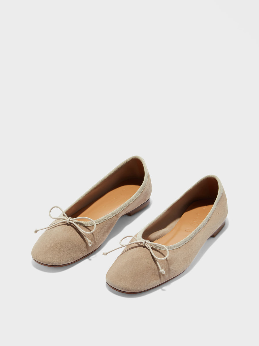 Aeyde | Tiby Leather Flats for Women | Sand Suede | Round Toe | Flat Heel | Luxury Materials | Handmade in Italy