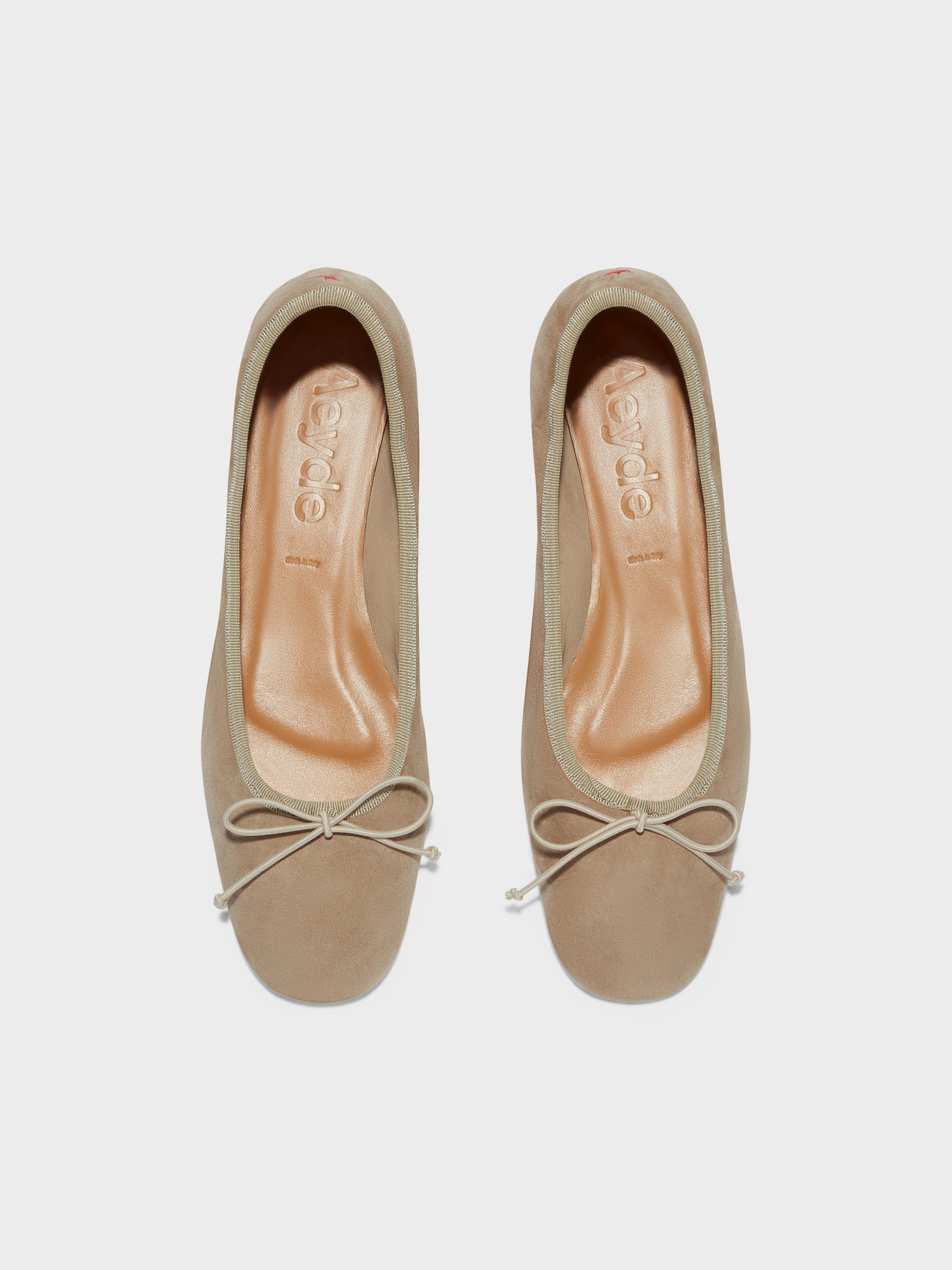 Aeyde | Tiby Leather Flats for Women | Sand Suede | Round Toe | Flat Heel | Front View