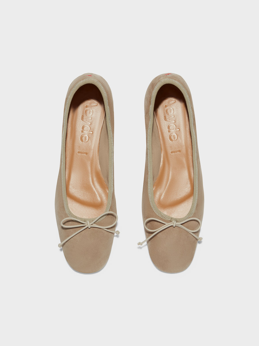 Aeyde | Tiby Leather Flats for Women | Sand Suede | Round Toe | Flat Heel | Front View