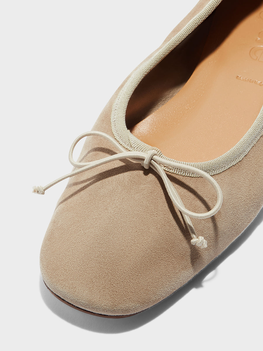 Aeyde | Tiby Leather Flats for Women | Sand Suede | Round Toe | Flat Heel | Heel Details