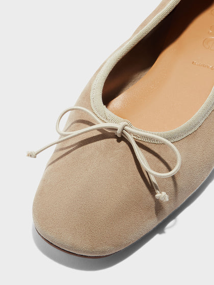 Aeyde | Tiby Leather Flats for Women | Sand Suede | Round Toe | Flat Heel | Heel Details