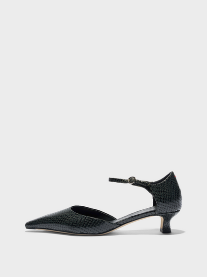 Aeyde | Tillie Ankle Strap Pumps Leather Pumps for Women | Moss Mini Snake | Pointed Toe | Low Heel | Side View