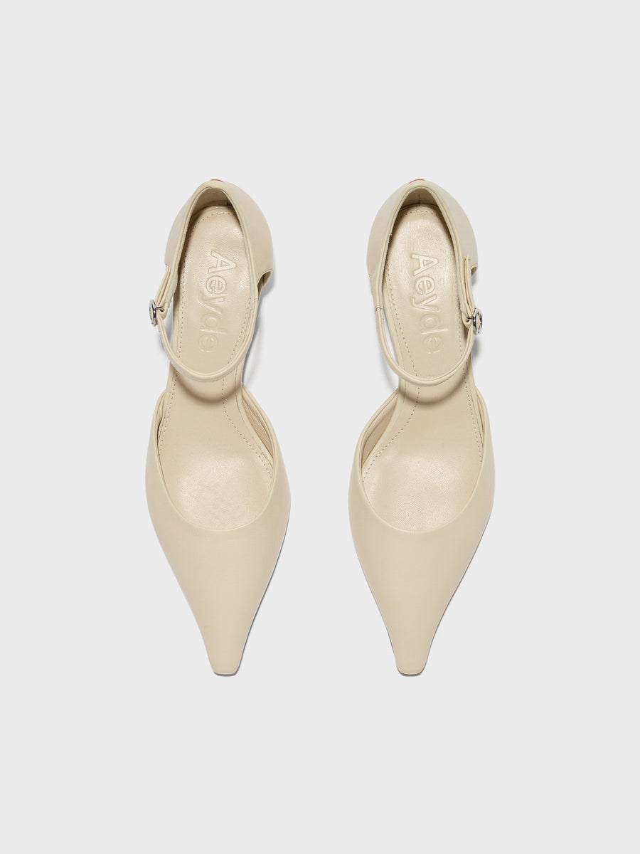 Aeyde | Tillie Leather Pumps for Women | Creamy Nappa | Pointed Toe | Mid Heel | Front View