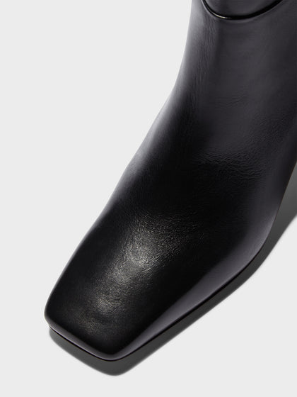 Aeyde | Torin Leather Knee-High Boots Leather Knee High Boots for Women | Black Calf | Square Toe | Mid Heel | Luxury Materials | Handmade in Italy