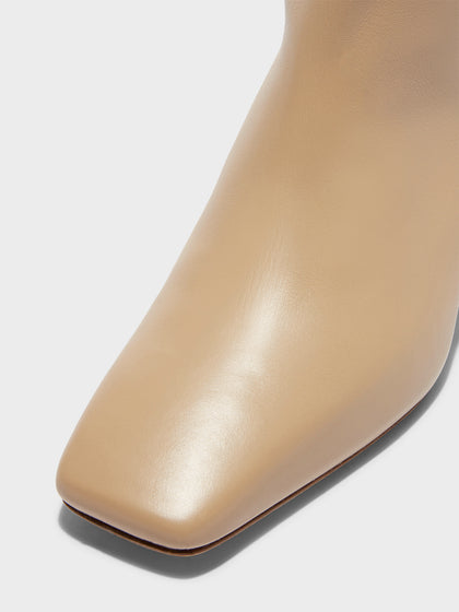 Aeyde | Torin Leather Knee-High Boots Leather Knee High Boots for Women | Latte Calf | Square Toe | Mid Heel | Luxury Materials | Handmade in Italy