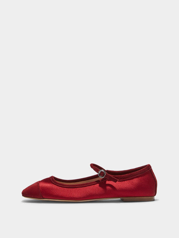 Aeyde | Uma Leather Flats for Women | Scarlet Satin/Suede | Square Toe | Flat Heel | Side View