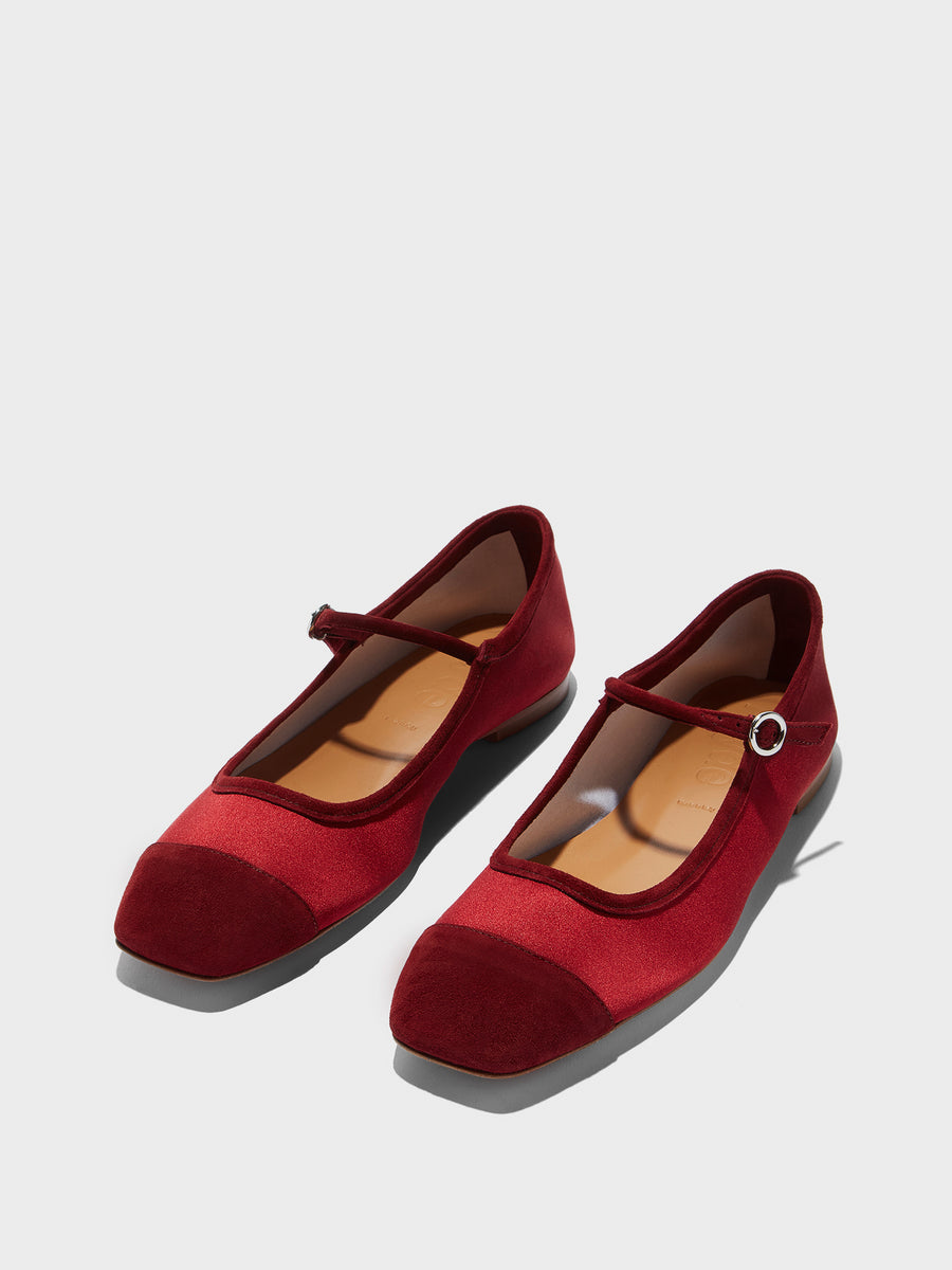Aeyde | Uma Leather Flats for Women | Scarlet Satin/Suede | Square Toe | Flat Heel | Luxury Materials | Handmade in Italy